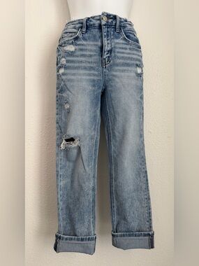 Flying Monkey Light Blue Distressed Straight Leg Jeans